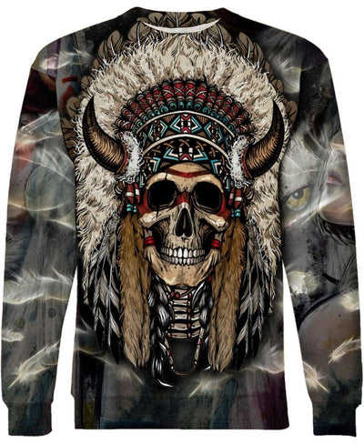 Unique Native Skull 3D Hoodie - Native American Pride Shop