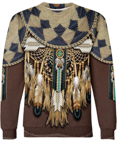 Brown Native Bead Dreamcatcher 3D Hoodie - Native American Pride Shop