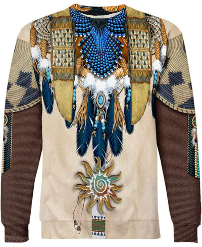 Blue Feather Pattern 3D Hoodie - Native American Pride Shop