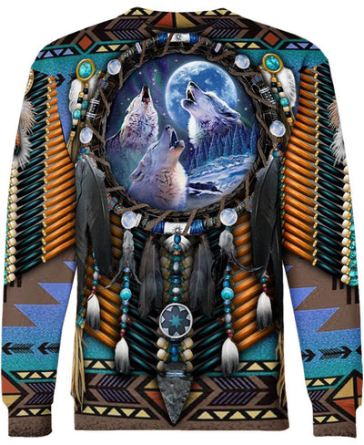 Blue Wolf Dreamcatcher Native 3D Hoodie WCS