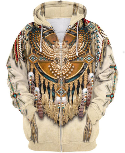 Pale Owl Pattern 3D Hoodie - Native American Pride Shop