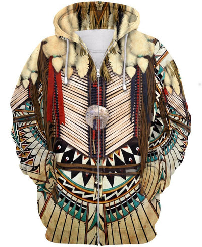 White Bead Pattern 3D Hoodie - Native American Pride Shop