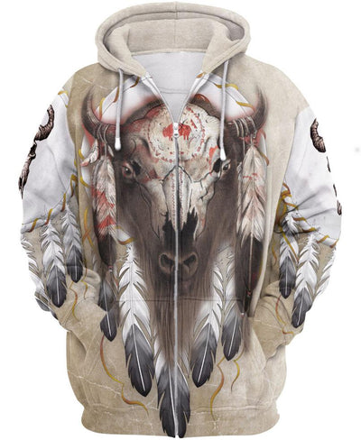 Native Buffalo Skull 3D Hoodie - Native American Pride Shop