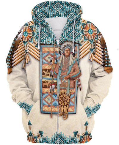 White Bead Native Chief 3D Hoodie - Native American Pride Shop