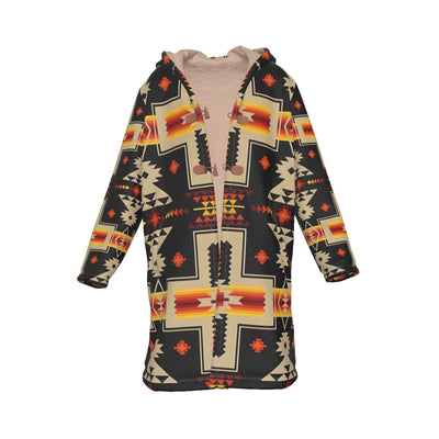 Native American Pattern Horn Button Long Fleece Windbreaker Best Selling WCS