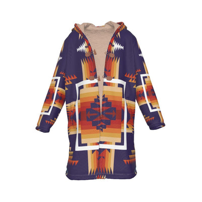 Violet & Orange Pattern Horn Button Long Fleece Windbreaker WCS