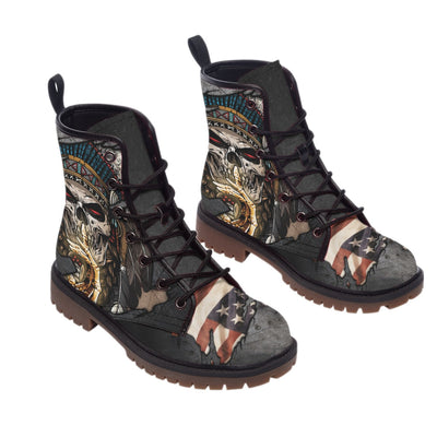 Skull Flag American Native Leather Martin Short Boots WCS