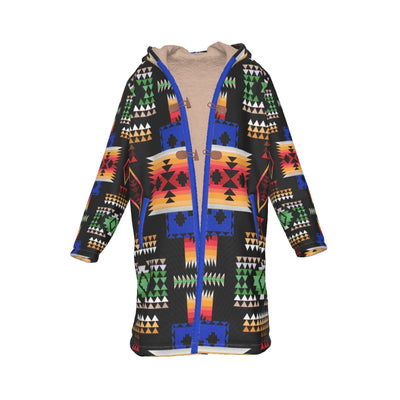 Native American Culture Pattern Horn Button Long Fleece Windbreaker WCS