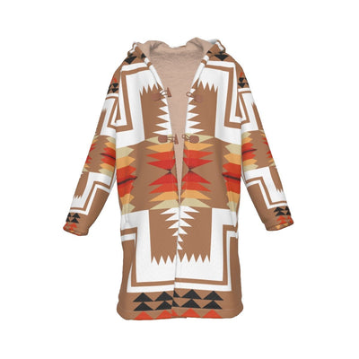 Native American Culture Pattern Horn Button Long Fleece Windbreaker WCS