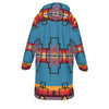 Native American Blue Pattern Horn Button Long Fleece Windbreaker WCS