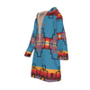 Native American Blue Pattern Horn Button Long Fleece Windbreaker WCS