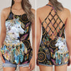 Couple Native White Wolf DreamCatcher AOP Criss - Cross Tank Top WCS