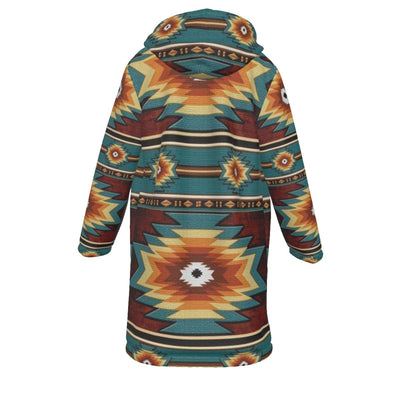 Native American Pattern Horn Button Long Fleece Windbreaker WCS