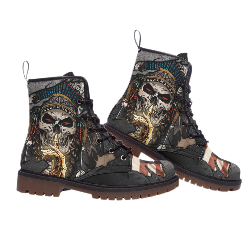 Skull Flag American Native Leather Martin Short Boots WCS