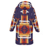 Violet & Orange Pattern Horn Button Long Fleece Windbreaker WCS