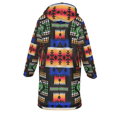 Native American Culture Pattern Horn Button Long Fleece Windbreaker WCS