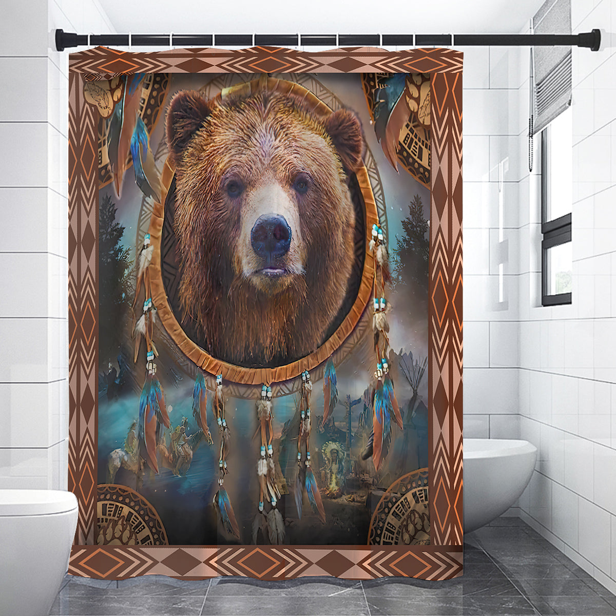 Brown Bear Dreamcatcher Native American Shower Curtains WCS