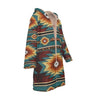 Native American Pattern Horn Button Long Fleece Windbreaker WCS