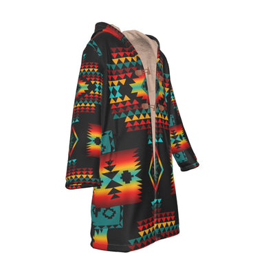 Native American Culture Pattern Horn Button Long Fleece Windbreaker WCS