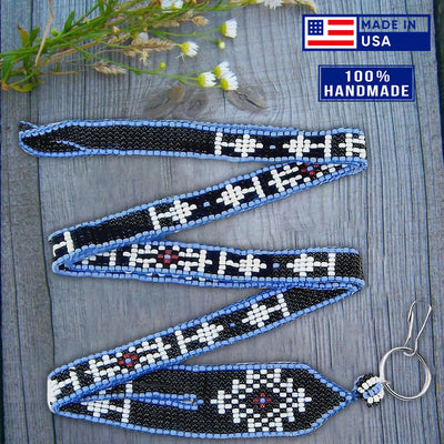 SALE 30% OFF - Black White Blue Seed Beaded Medicine Man’S Eye Beadwork Lanyard WCS