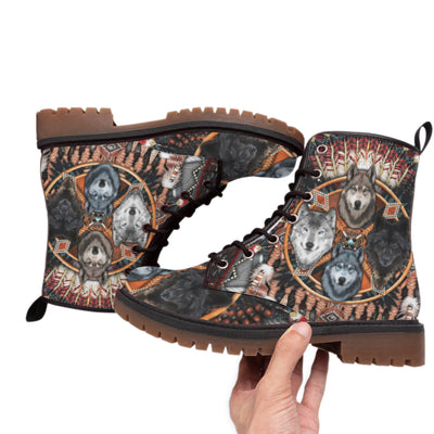 Wolf Pattern Leather Martin Short Boots WCS