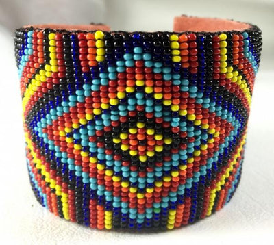 Multicolor Medicine Man'S Eye Beadwork Men'S Beaded Cuff Bracelet Leather WCS