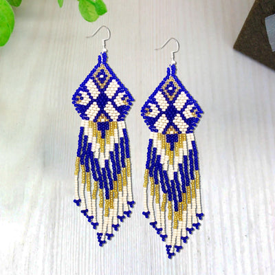 SALE 30% OFF - Blue Seed Beaded Handmade Earrings For Women