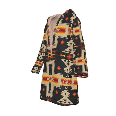 Native American Pattern Horn Button Long Fleece Windbreaker Best Selling WCS