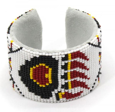 White Yellow Bear Paw Handmade Beaded Cuff Bracelet WCS