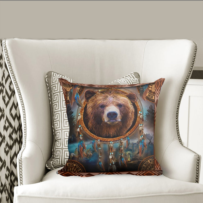 Brown Bear Dreamcatcher Native American Pillow Cover WCS