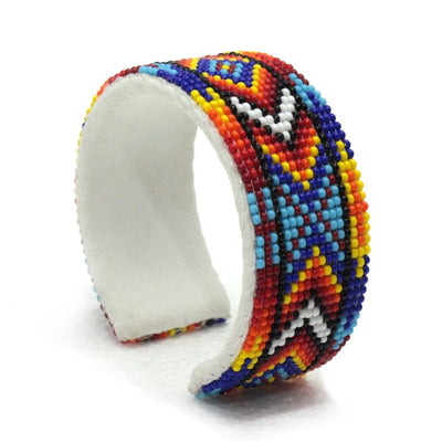 Handmade Beaded Diamond Pattern Multi-Color Leather 1Inch Wide Bracelet WCS