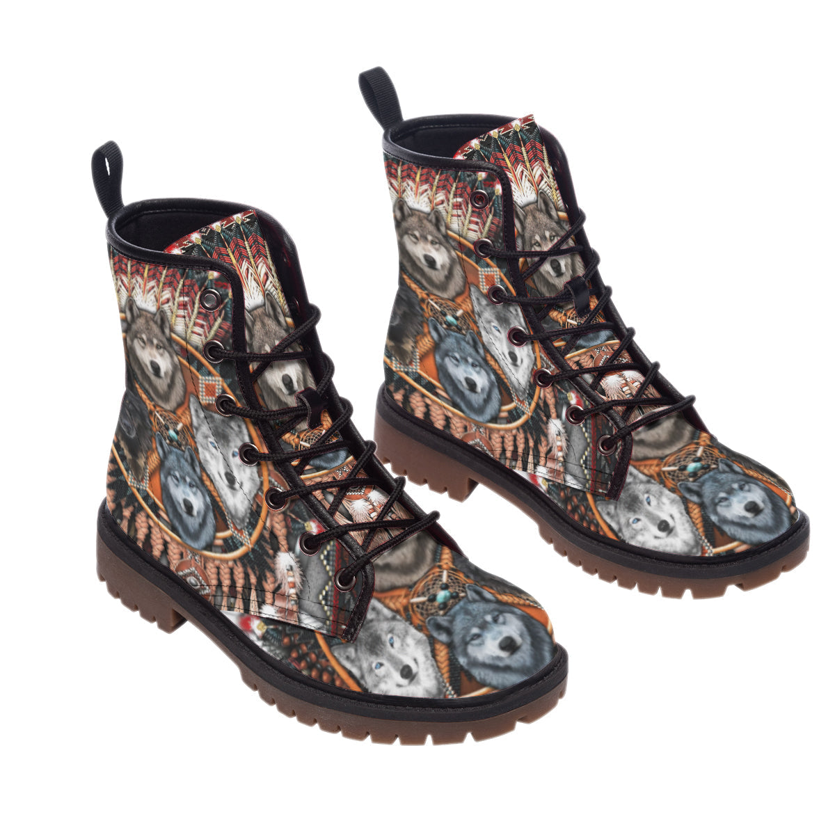 Wolf Pattern Leather Martin Short Boots WCS