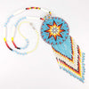 Turquoise Blue Seed Bead Long Star Medallion Beaded Necklace Earrings WCS