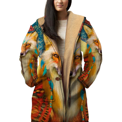 Fox Art Horn Button Long Fleece Windbreaker WCS