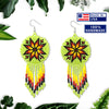 SALE 30% OFF - Green Fire Color Flower Round Beaded Handmade Earrings For Women