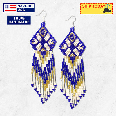 SALE 30% OFF - Blue Seed Beaded Handmade Earrings For Women