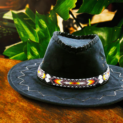 Handmade Brown White Yellow Beaded Loom beaded Cowboy Style Hatband WCS