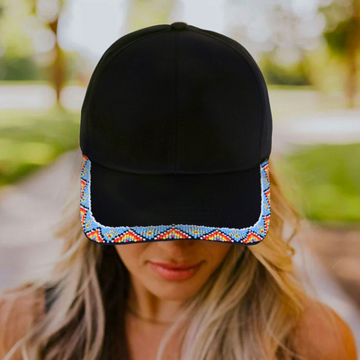 Baseball Cap With A Colorful Beaded Brim Cotton Unisex Native American Style