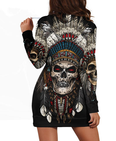 Native Skull Chief Hoodie Dress - Native American Pride Shop