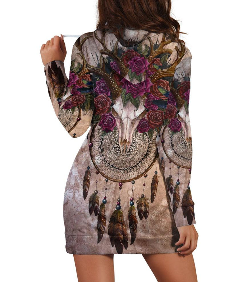 Buffalo Skull & Flowers Hoodie Dress WCS