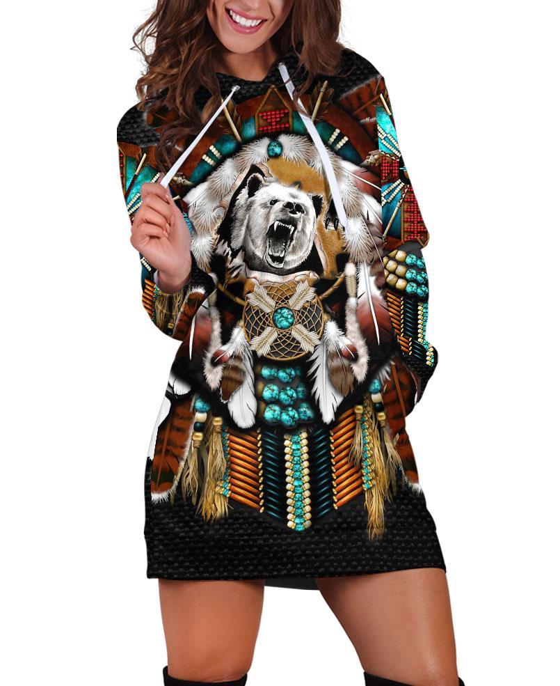 Native Bear Motifs Hoodie Dress WCS