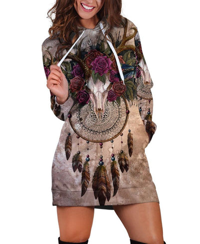 Buffalo Skull & Flowers Hoodie Dress WCS