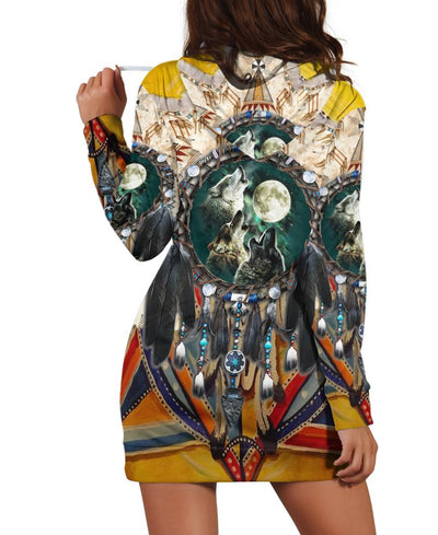 Native Three Wolves Hoodie Dress WCS