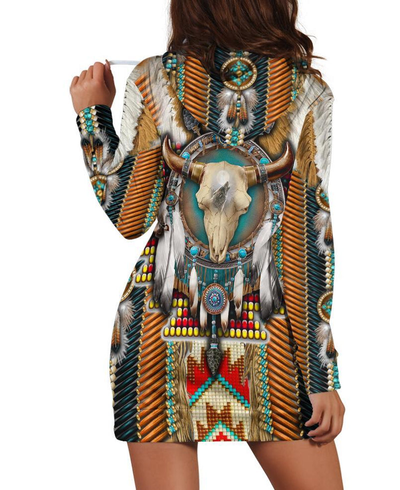 Buffalo Skull Motifs Hoodie Dress WCS