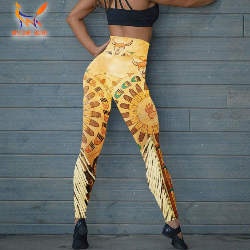 Yellow Buffalo Skull Dream Catcher Leggings WCS