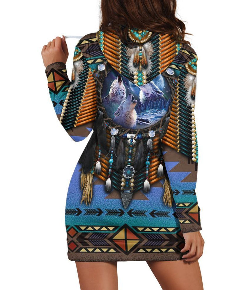 Blue Wolf Dreamcatcher Hoodie Dress WCS