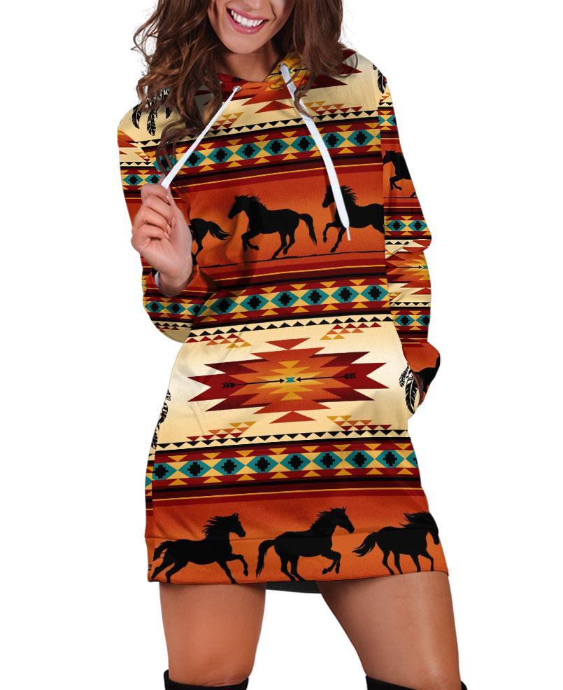 Native Horse Pattern Hoodie Dress WCS