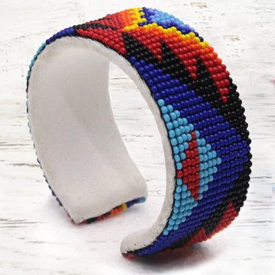 Handmade Beaded Aztec Pattern Multi-Color Leather Bracelet WCS