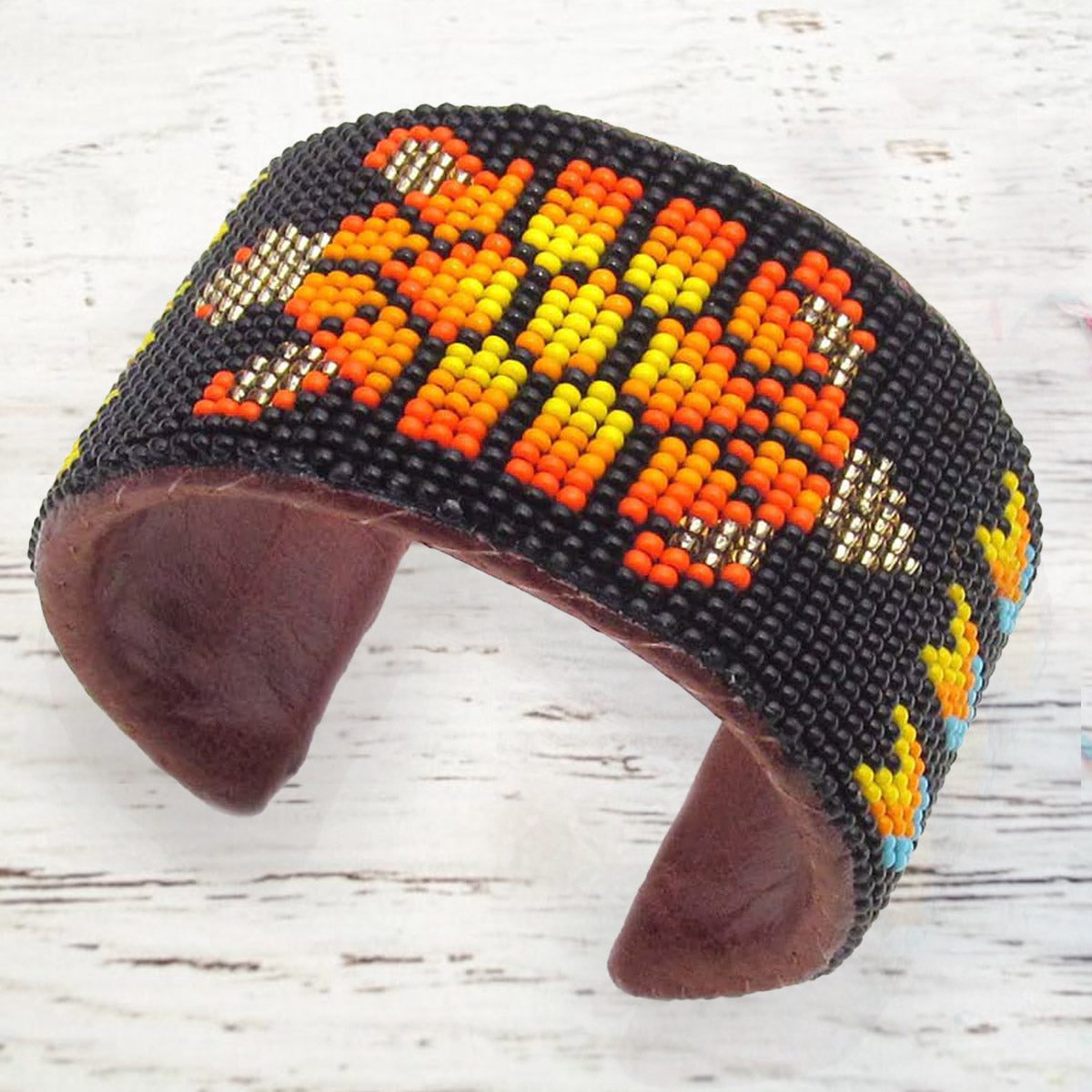 Handmade Beaded Black Fire Turtle Leather Bracelet WCS