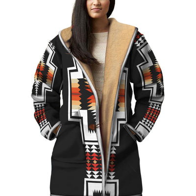 Native American Culture Pattern Horn Button Long Fleece Windbreaker WCS